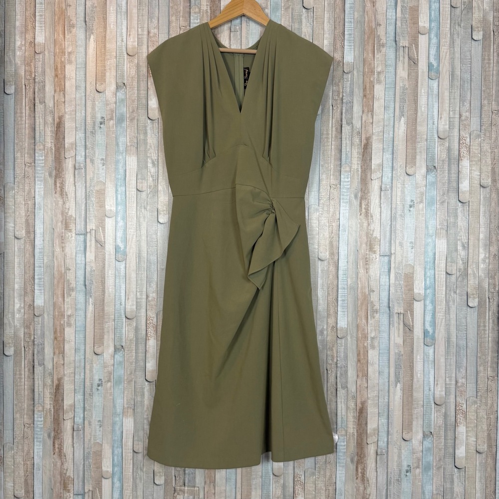 Stop Staring 14 Irene Midi Dress Olive Pleated V Neck Retro Ruffle Pin Up